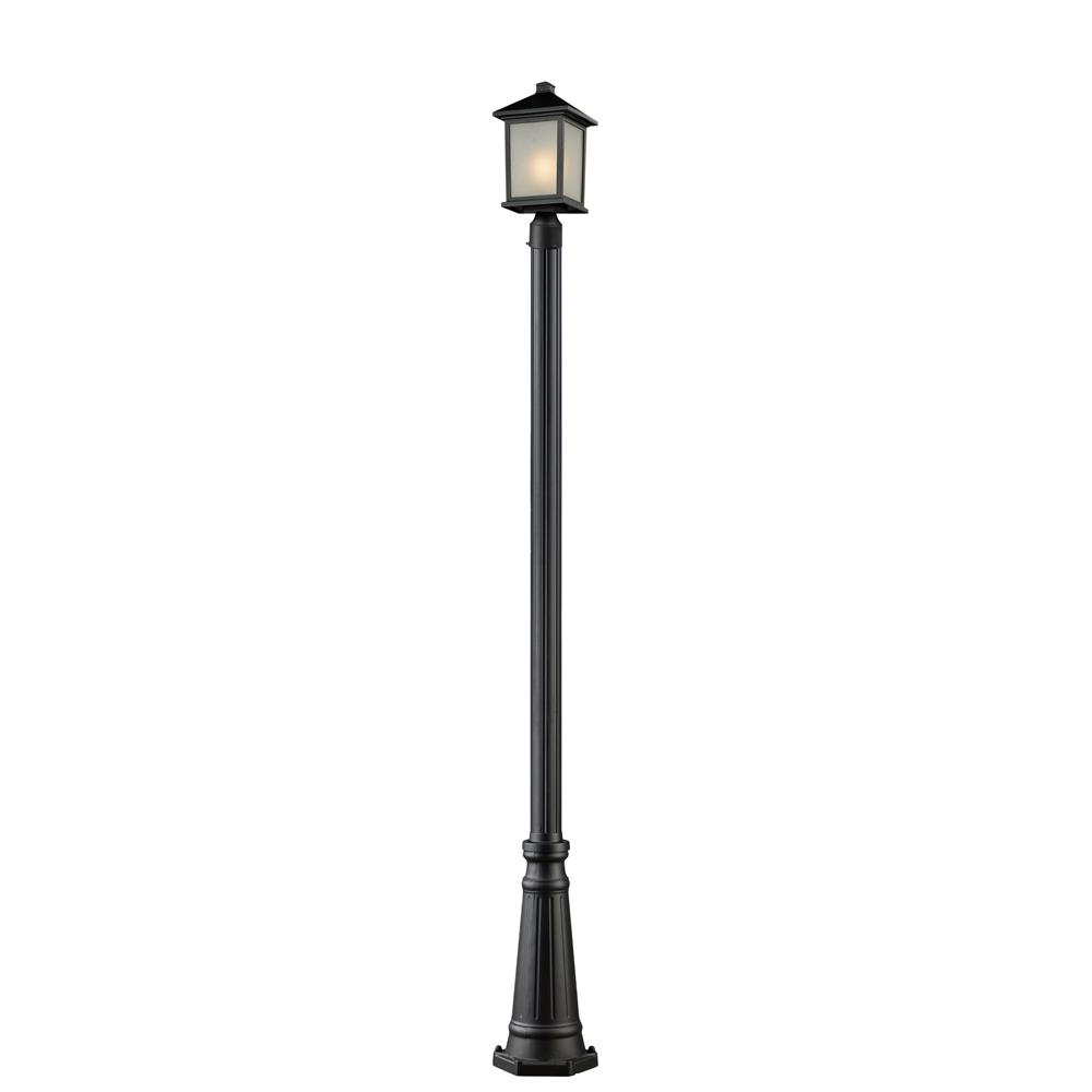 Z-Lite 507PHM-519P-BK Outdoor Post Light in Black with a White Seedy Shade
